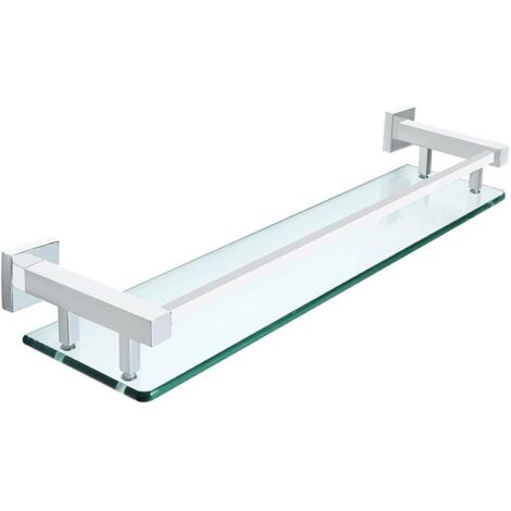 Étagères de Salle de Bain Étagère de Douche en Verre Étagère Murale Rangement Douche avec Tablette, Verre Trempé Rectangulaire, Finition Chrome Poli, 50CM, EGC2000