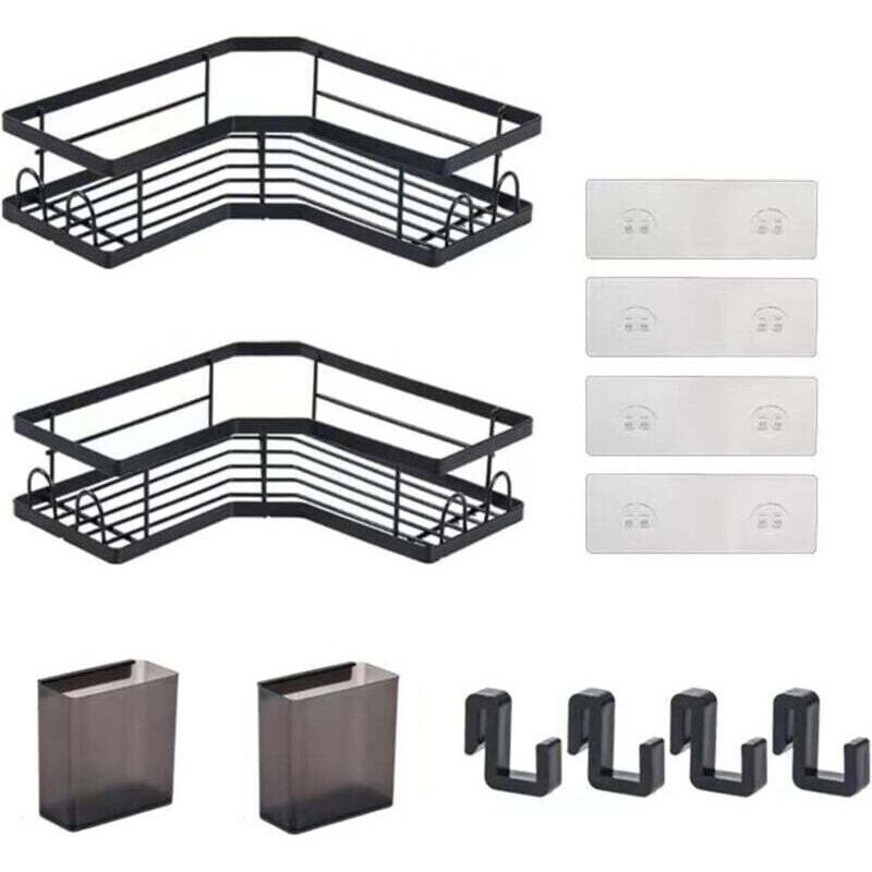 Étagères de salle de bain sans perçage, grand support de rangement avec 2 supports de dentifrice et 4 crochets, 2 pièces