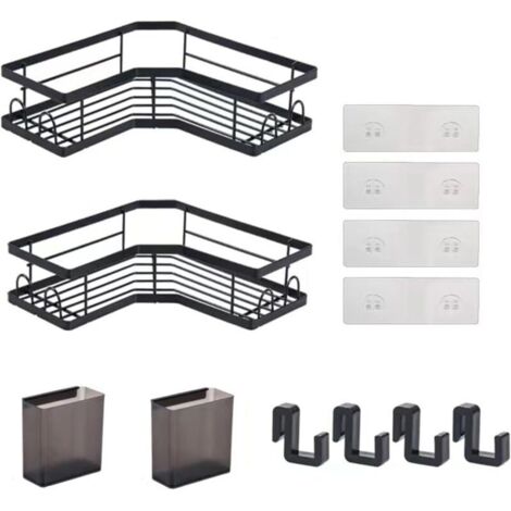 Étagères de salle de bain sans perçage, grand support de rangement avec 2 supports de dentifrice et 4 crochets, 2 pièces