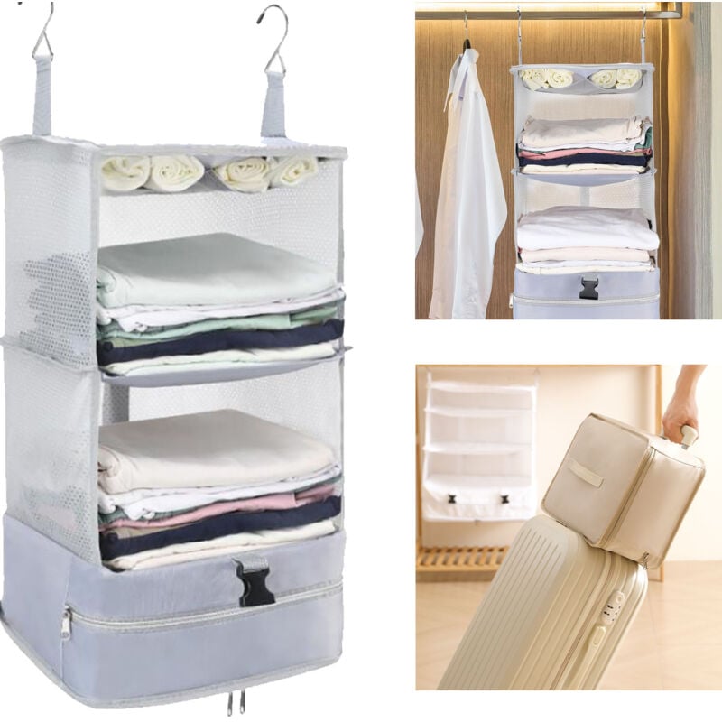 Lunsy - tagères de voyage suspendus, organisateur de valise portatif pliant, Cubes d'emballage de bagages, organisateurs de rangement de placard, sac