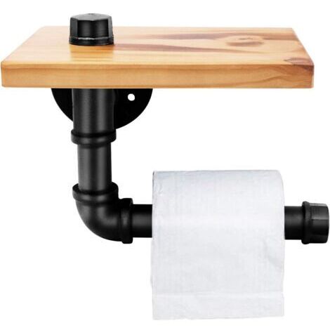Étagères en Bois Industrielles de Supports de Tuyau de Fer - Support Fixé au Mur Fer Forgé pour la Salle de Bains - Porte-Papier Toilette Style Rétro