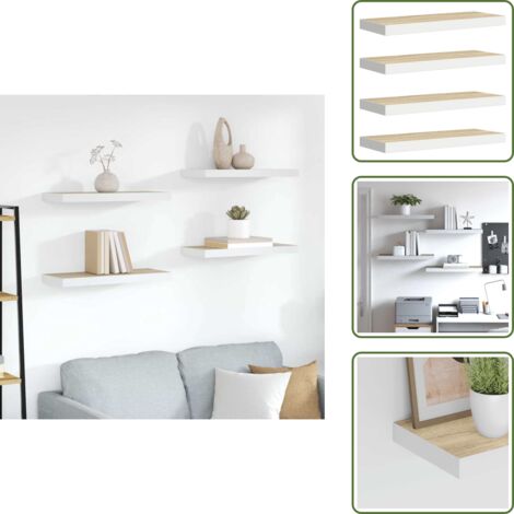 Étagères flottantes 4 pcs chêne et blanc 60x23,5x3,8 cm MDF - Étagères Murales - Étagères Flottantes - Décoration Murale - Rangement Mural - Meubles Déco