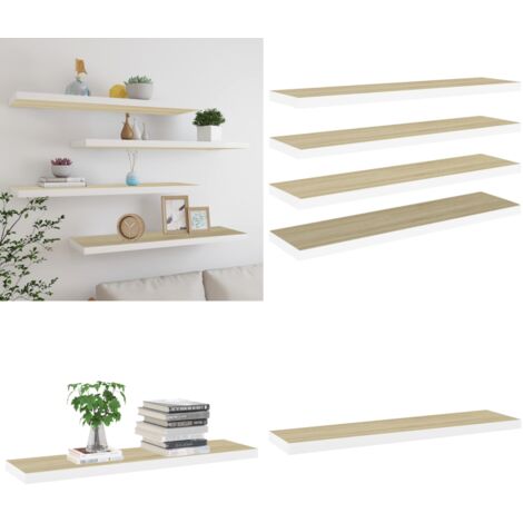 Étagères flottantes 4 pcs Chêne et blanc 90x23,5x3,8 cm MDF - Étagères Murales - Étagères Flottantes - Décoration Murale - Rangement Mural - Meubles Déco - Home & Living