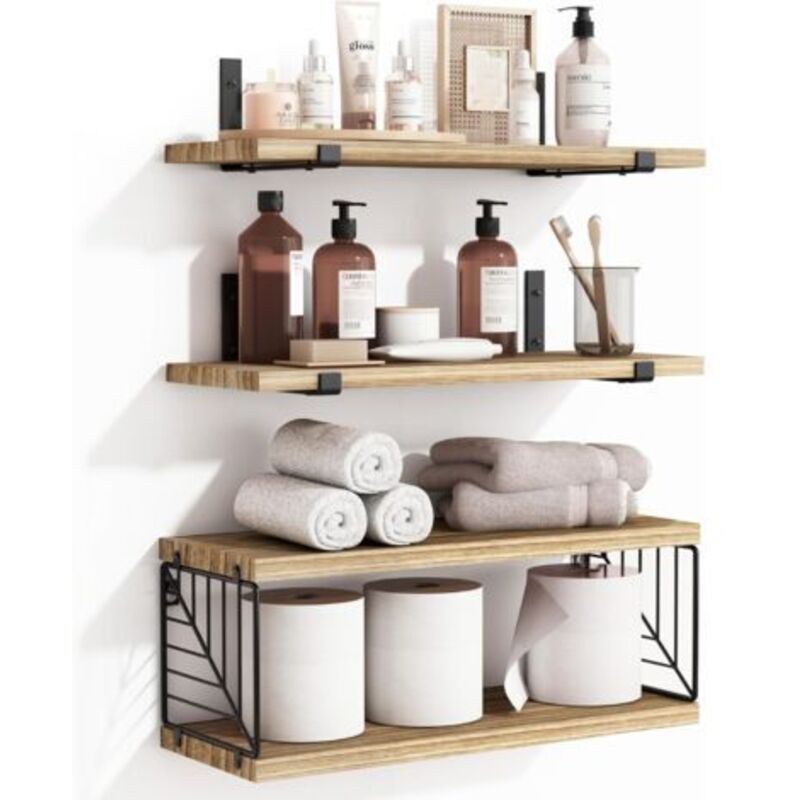 Étagères flottantes de salle de bain à 3 niveaux et 1 niveaux, étagères en bois rustique de 40 cm, décoration murale pour salle de bain, salon,