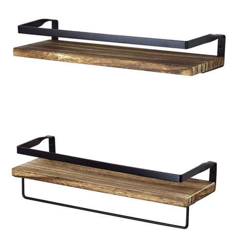 Étagères flottantes, lot de 2, style industriel, bois brun et métal noir, 41 cm,