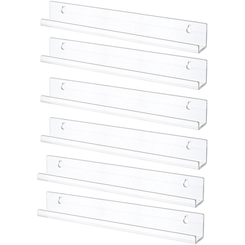 Gabrielle - tagères Flottantes pour Disques Vinyles, Lot de 6 Étagères Murales en Acrylique Clair 38 cm, Décoration pour Livres/Photos/Maquillage,