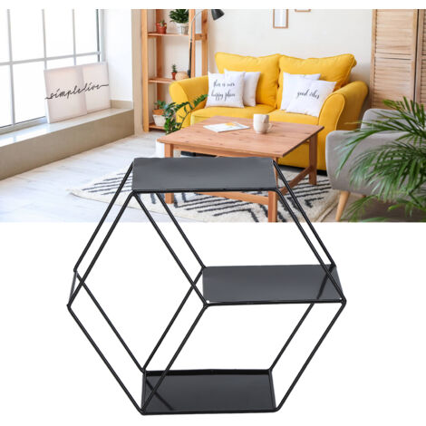 Étagères Hexagonales Métal Moderne Noir pour Mur Salon Bureau Chambre Décor Design Unique, Dimensions: 29x25x10cm