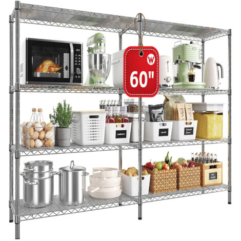 Étagères Métallique de rangement 35 x 152 x 152 cm à 4 niveaux, Coin étagères métalliques réglables pour le rangement, étagères de garage, garde-manger, étagères de cuisine, Argent