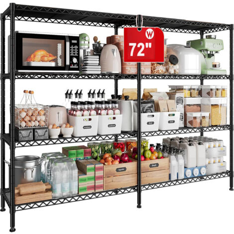 Étagères Métallique de rangement 46 x 183 x 152 cm à 4 niveaux, Coin étagères métalliques réglables pour le rangement, étagères de garage, garde-manger, étagères de cuisine, Noir