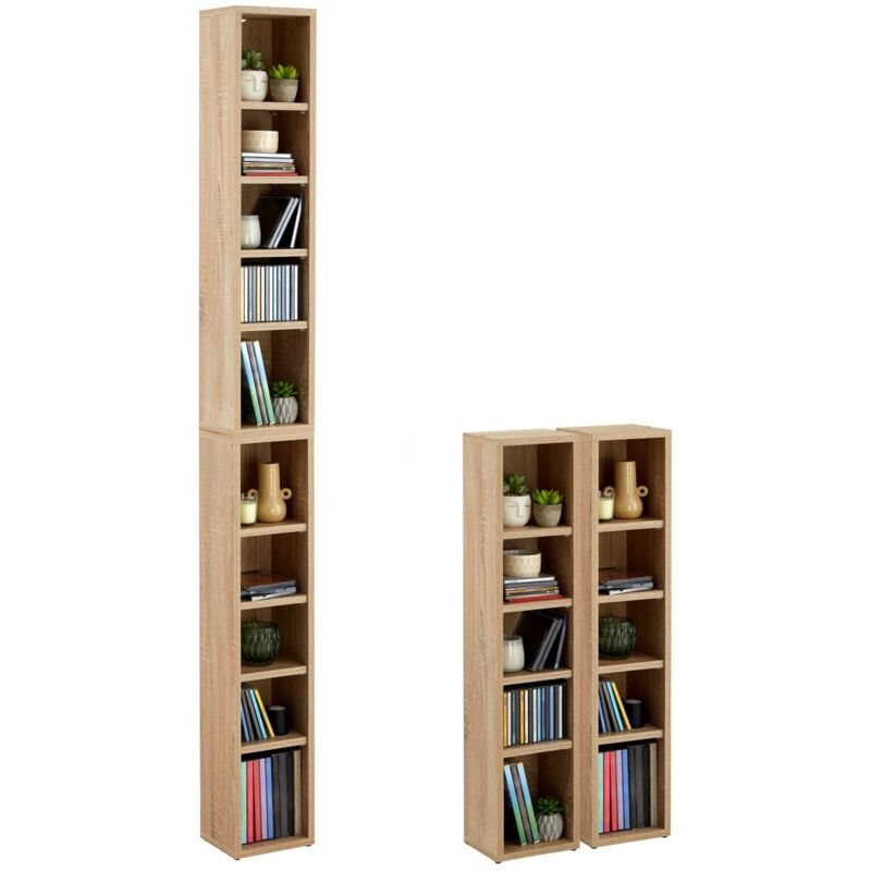 Etagères modulables musique pour cd et dvd, en mélaminé décor chêne sonoma