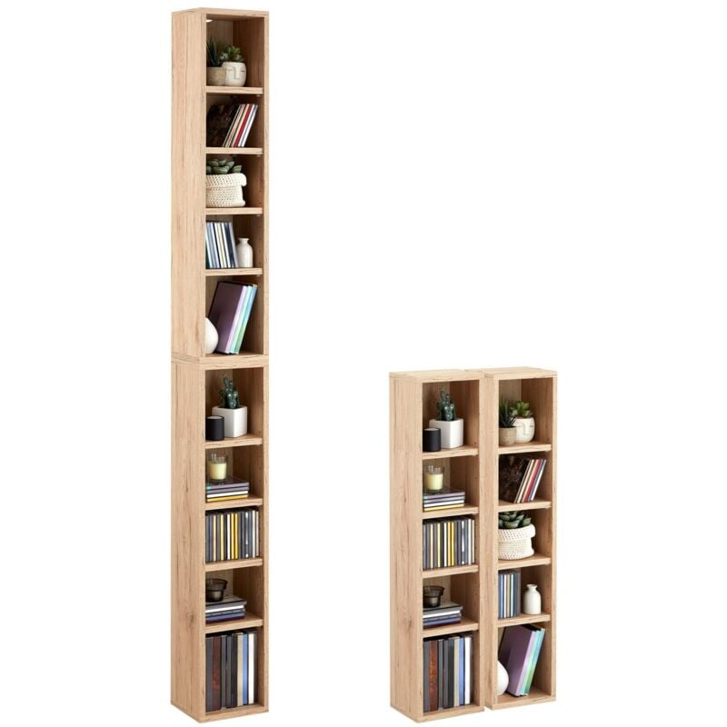 Etagères modulables musique pour cd et dvd, en mélaminé décor chêne sanremo