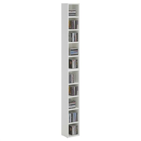 Etagères modulables MUSIQUE pour CD et DVD, lot de 2 meubles de rangement en colonne avec 10 compartiments, en mélaminé blanc mat
