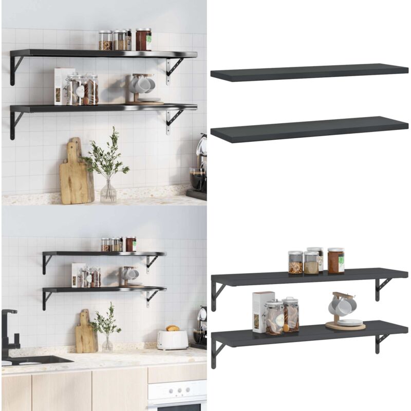 Étagères murales 2 pcs 100x30x3 cm noir acier inoxydable - Etagere Murale - Étagère Murale - Étagère Flottante - Décoration Murale - Rangement Mural