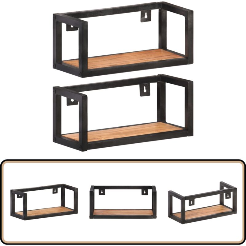 Tagères murales 2 pcs 40 cm Bois d'acacia massif - Étagères Murales - Étagères Industrielles - Rangement Mural - Décoration Murale - Bois Acacia