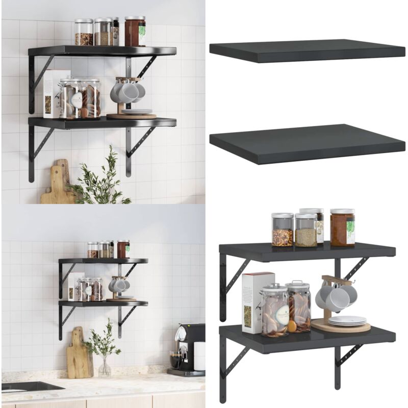 Tagères murales 2 pcs 50x40x3 cm noir acier inoxydable - Etagere Murale - Étagère Murale - Étagère Flottante - Décoration Murale - Rangement Mural