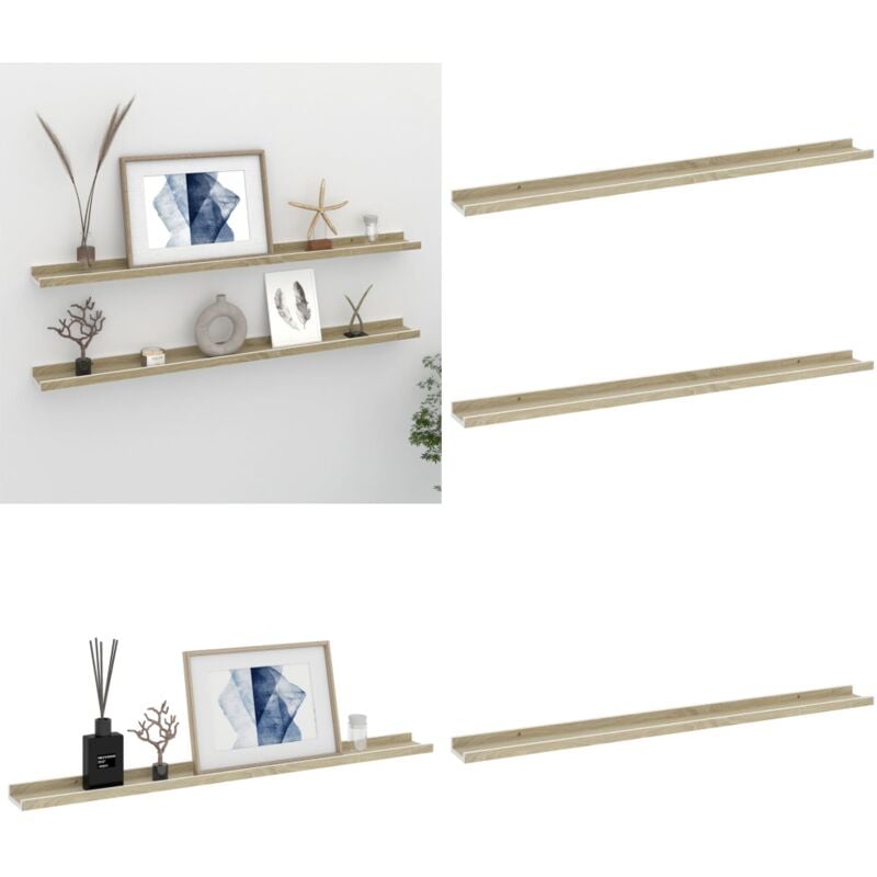 Tagères murales 2 pcs blanc et chêne sonoma 100x9x3 cm - Etagere Murale - Étagères Murales - Décoration Murale - Rangement Mural - Meuble Mural
