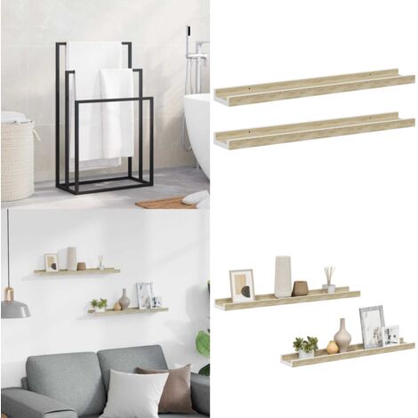 Étagères murales 2 pcs blanc et chêne sonoma 60x9x3 cm - Étagères Murales - Étagères Déco - Rangement Mural - Décoration Murale - Meubles Muraux - Home & Living