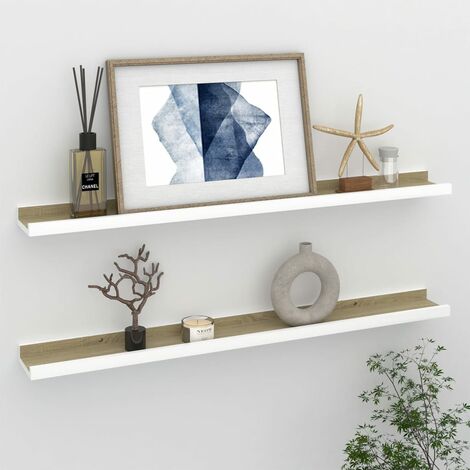 Étagères murales 2 pcs Blanc et chêne Sonoma 80x9x3