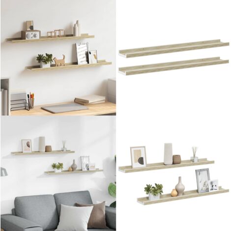 Étagères murales 2 pcs blanc et chêne sonoma 80x9x3 cm - Étagères Murales - Étagères Déco - Rangement Mural - Décoration Murale - Meubles Muraux - Home & Living