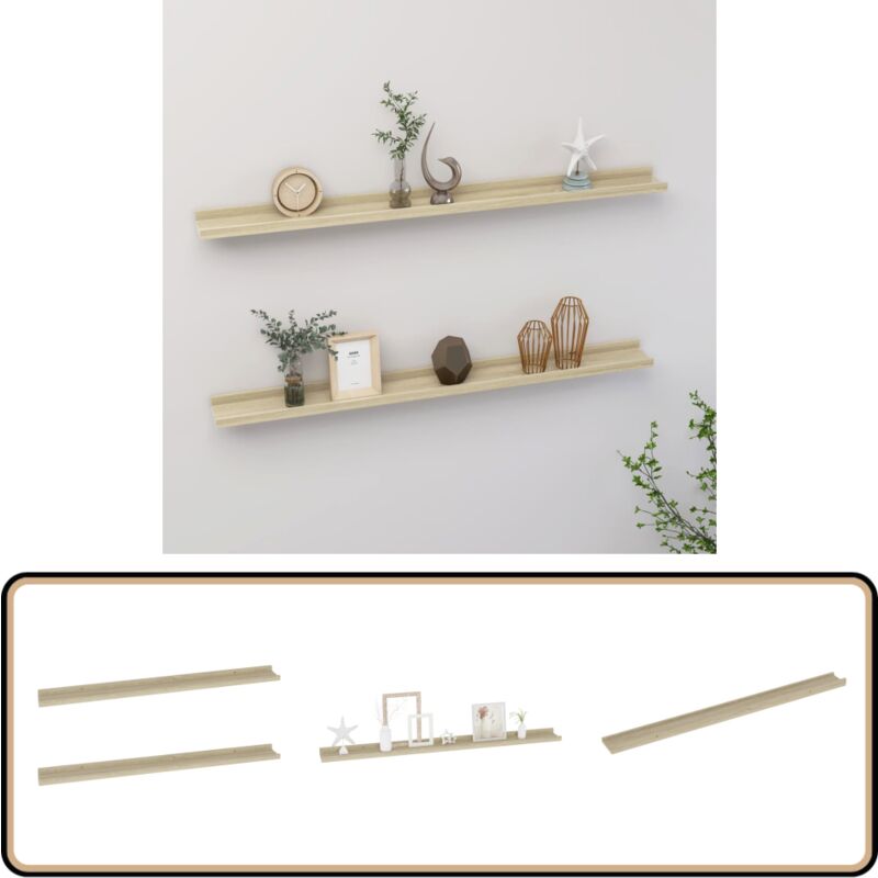 Étagères murales 2 pcs chêne sonoma 100x9x3 cm - Étagères Murales - Étagères Déco - Étagères Bois - Étagères Design - Rangement Mural