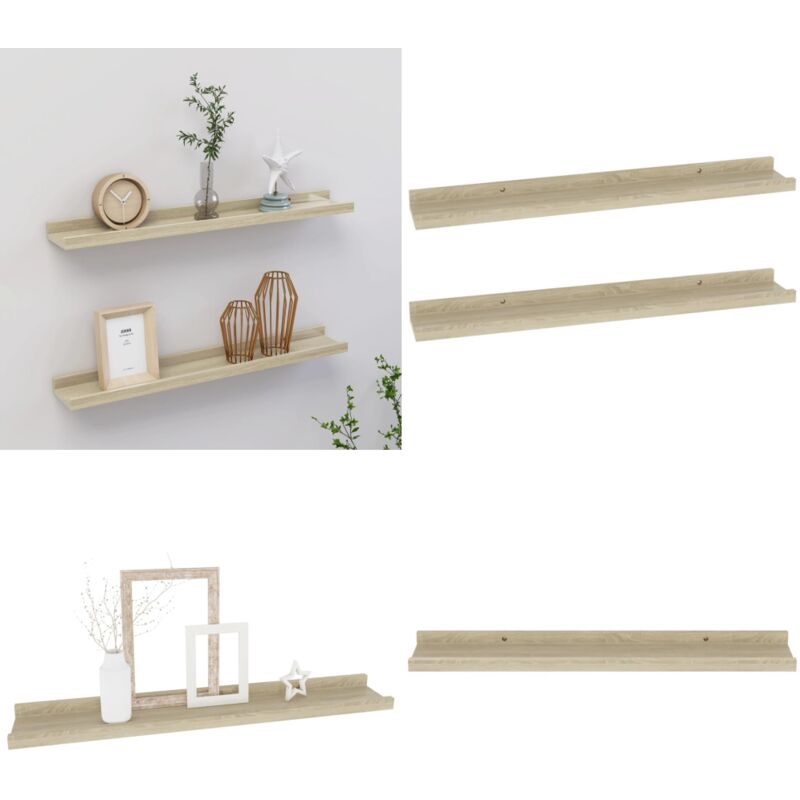 Tagères murales 2 pcs chêne sonoma 60x9x3 cm - Étagères Murales - Étagères Déco - Rangement Mural - Décoration Murale - Meubles Design - Home & Living