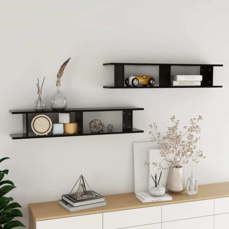 Étagères murales 2 pcs-Étagère flottante-Étagère de rangement suspendue Noir 105x18x20 cm bois d'ingénierie 140124