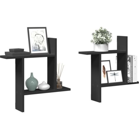 Étagères murales 2 pcs-Étagère flottante-Étagère de rangement suspendue noir 50x12x50 cm bois d'ingénierie 221308