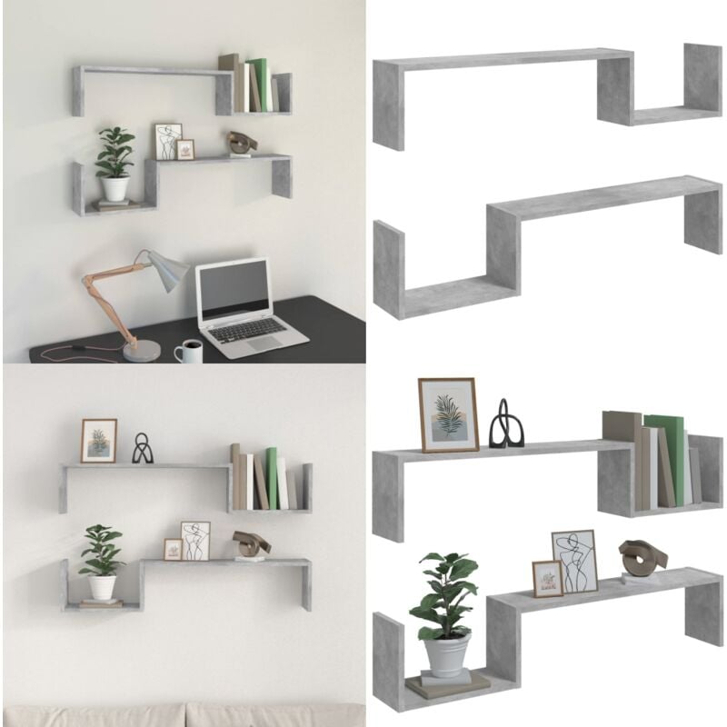 Tagères murales 2 pcs gris béton 100x15x20cm bois d'ingénierie - Etagere Murale - Étagère Murale - Étagère Flottante - Décoration Murale - Rangement