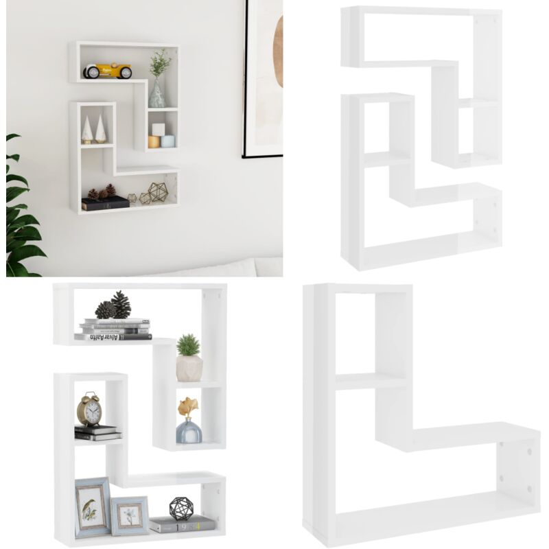 Tagères murales 2pcs blanc brillant 50x15x50cm bois ingénierie - Etagere Murale - Étagère Murale - Étagère Cube - Étagère Blanche - Rangement Mural