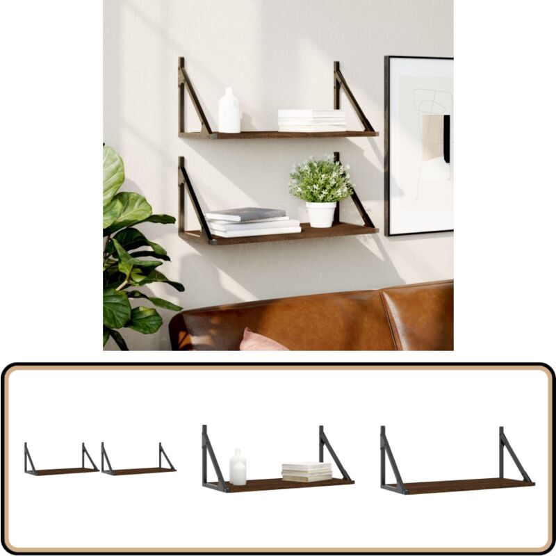 Tagères murales 2pcs chêne marron 60x25x25,5cm bois ingénierie - Etagere Murale - Étagères Murales - Étagère Flottante - Rangement Mural - Décoration