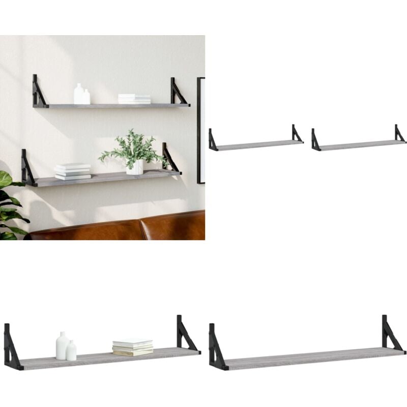 Tagères murales 2pcs Sonoma gris 80x15x15,5 cm Bois ingénierie - Étagères Murales - Étagères Suspendues - Rangement Mural - Décoration Murale