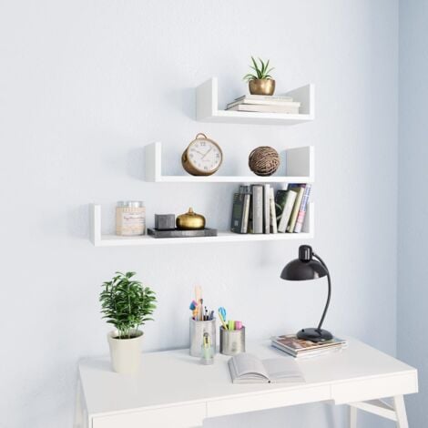Étagères murales 3 pcs Blanc Bois d'ingénierie vidaXL
