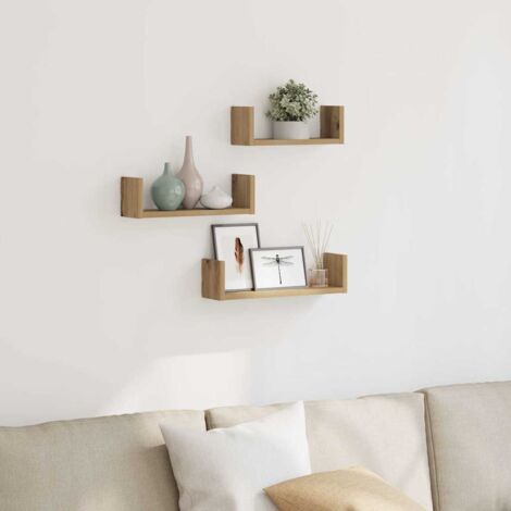Étagères murales 3 pcs-Étagère flottante-Étagère de rangement suspendue chêne artisanal bois d'ingénierie 915707