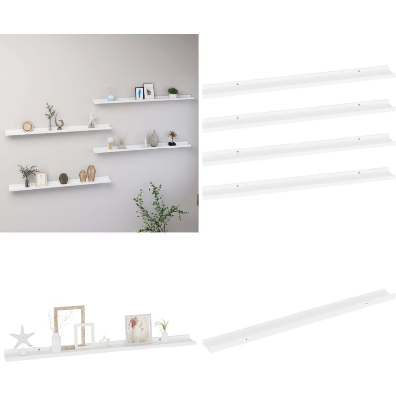 Tagères murales 4 pcs Blanc 100x9x3 cm - Étagères Murales - Étagères Déco - Rangement Mural - Décoration Murale - Meubles Muraux - Home & Living