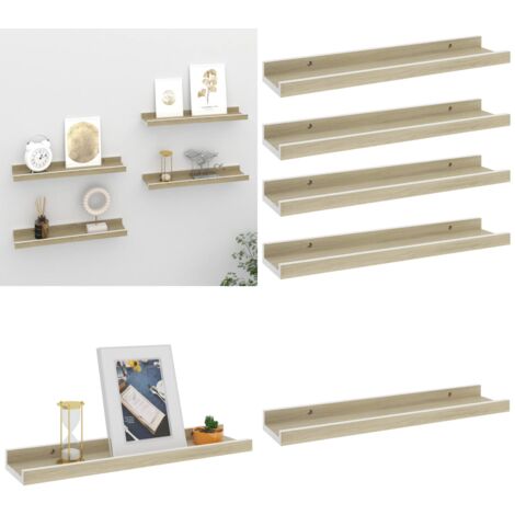 Étagères murales 4 pcs blanc et chêne sonoma 40x9x3 cm - Étagères Murales - Étagères Déco - Rangement Mural - Décoration Murale - Meubles Muraux - Home & Living