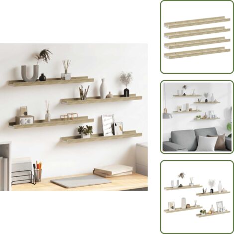 Étagères murales 4 pcs blanc et chêne sonoma 60x9x3 cm - Étagères Murales - Étagères Déco - Rangement Mural - Décoration Murale - Meubles Design