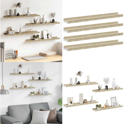 Étagères murales 4 pcs blanc et chêne sonoma 60x9x3 cm - Étagères Murales - Étagères Déco - Rangement Mural - Décoration Murale - Meubles Design - Home & Living