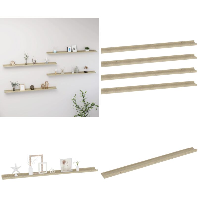 Tagères murales 4 pcs chêne sonoma 115x9x3 cm - Étagères Murales - Étagères Déco - Étagères Bois - Étagères Chêne - Rangement Mural - Home & Living