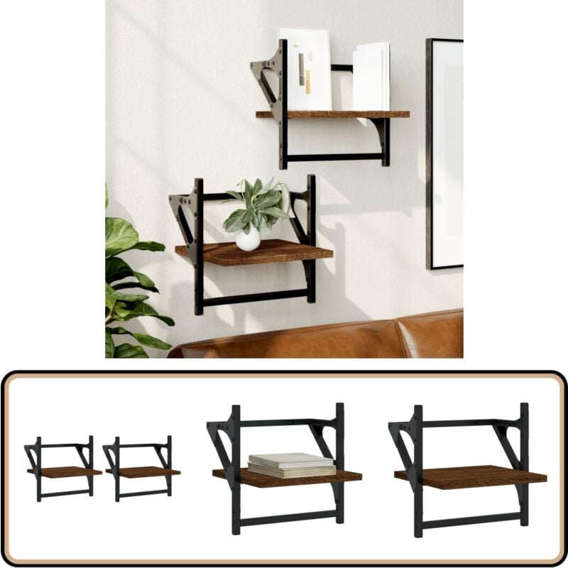 Vidaxl - tagères murales avec barres 2 pcs chêne marron 30x25x30 cm - Etagere Murale - Étagères Murales - Étagère Flottante - Rangement Mural