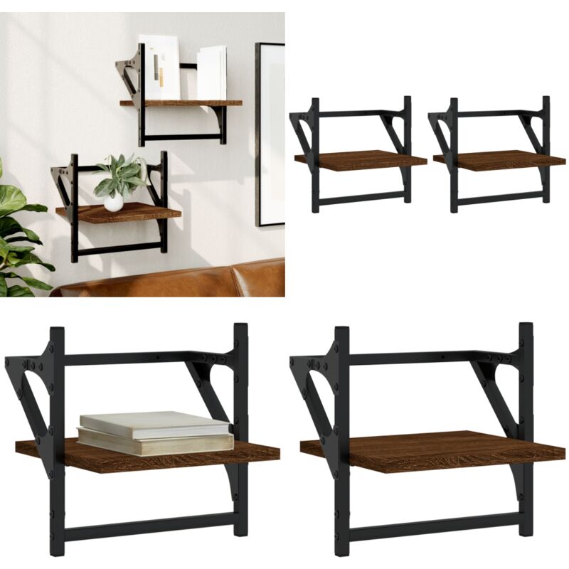 Tagères murales avec barres 2 pcs chêne marron 30x25x30 cm - Etagere Murale - Étagères Murales - Étagère Flottante - Rangement Mural - Décoration