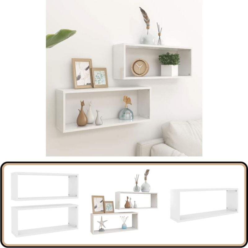 Tagères murales cube 2 pcs Blanc brillant Bois d'ingénierie - Etagere Murale - Rangement Mural - Etageres Cubes - Meuble Blanc - Decoration Murale
