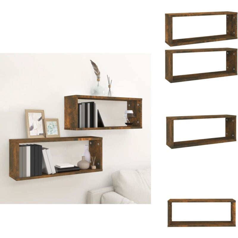 Étagères murales cube 2 pcs Chêne fumé 60x15x23 cm Bois - Étagères Murales - Étagères Cubes - Rangement Mural - Meuble Salle De Séjour - Meuble