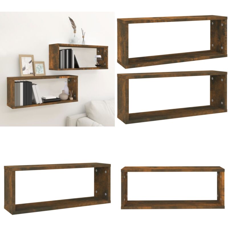 Tagères murales cube 2 pcs Chêne fumé 60x15x23 cm Bois - Étagères Murales - Étagères Cubes - Rangement Mural - Meuble Salle De Séjour - Meuble