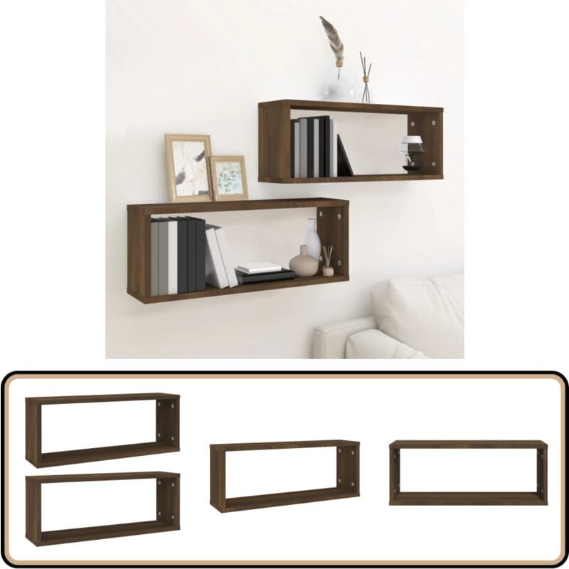 Tagères murales cube 2 pcs Chêne marron Bois d'ingénierie - Étagères Murales - Étagères Cubes - Rangement Mural - Bibliothèque Murale - Décoration