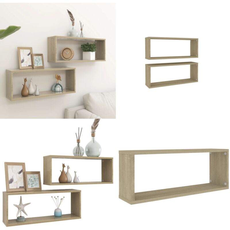 Tagères murales cube 2 pcs Chêne sonoma Bois d'ingénierie - Etagere Murale - Rangement Mural - Etageres Cubes - Meuble Deco - Decoration Murale