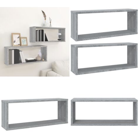 Étagères murales cube 2 pcs Sonoma gris 60x15x23 cm Bois - Étagères Murales - Étagères Cubes - Rangement Mural - Bibliothèque Murale - Décoration Murale - Home & Living