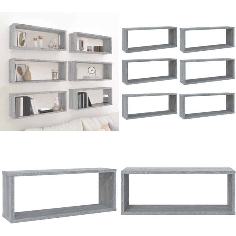 Vidaxl - tagères murales cube 6 pcs Sonoma gris 60x15x23 cm Bois - Étagères Murales - Étagères Cubes - Rangement Mural - Bibliothèque Murale