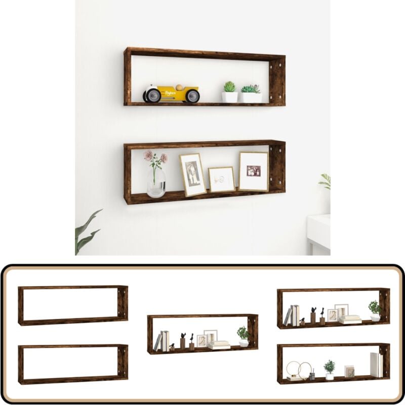 Tagères murales cubiques 2 pcs Chêne fumé 80x15x26,5 cm - Étagères Murales - Étagères Cubes - Étagères Déco - Rangement Mural - Décoration Murale
