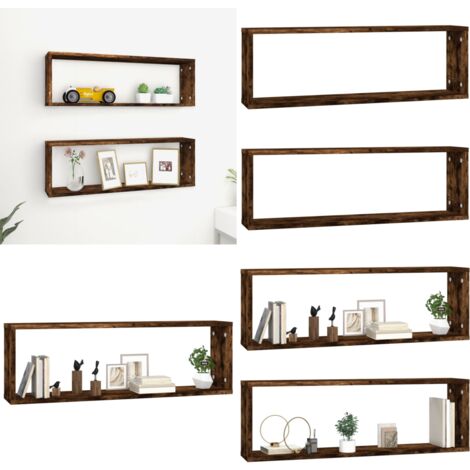 Étagères murales cubiques 2 pcs Chêne fumé 80x15x26,5 cm - Étagères Murales - Étagères Cubes - Étagères Déco - Rangement Mural - Décoration Murale - Home & Living