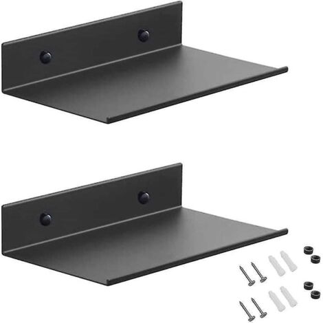 Étagères murales en métal, lot de 2 étagères flottantes noires de 20 cm, étagère de douche murale, étagère rectangulaire murale